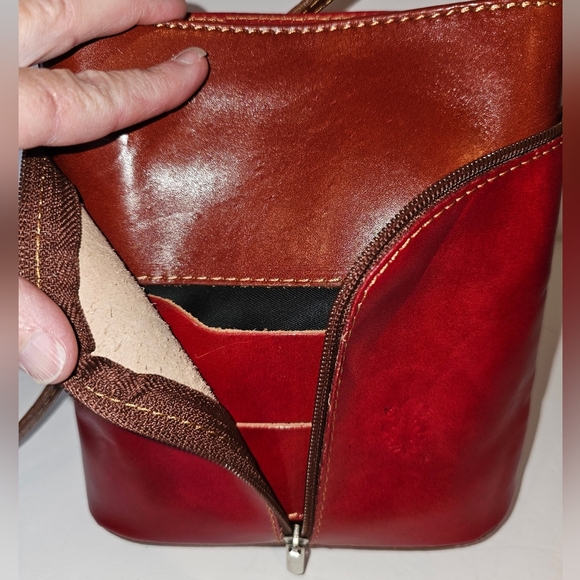 Italian Leather Borse en Pelle Red Crossbody Bag - Picture 6 of 13
